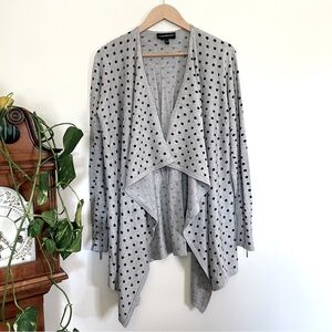 Lane Bryant Gray w/ Black Polka Dot Waterfall Open Front Cardigan Sweater